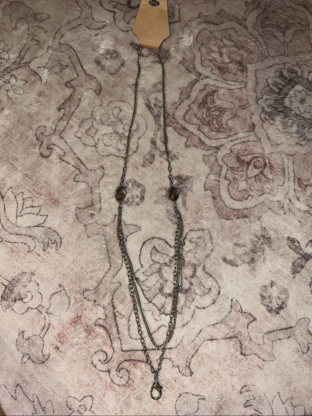 Layered Gunmetal Necklace with Smoky Beads - Women Jewelry
